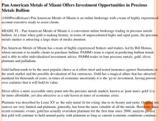 pan american metals of miami offers investment opportunities