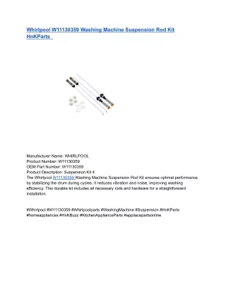 Whirlpool W11130359 Washing Machine Suspension Rod Kit HnKParts