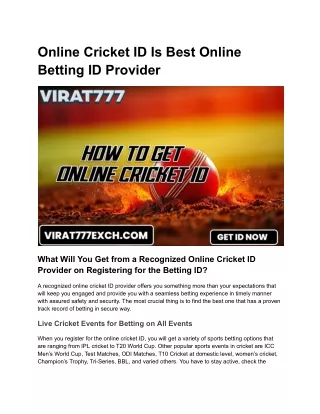 Online Cricket ID Is Best Online Betting ID Provider