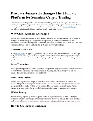Discover Jumper Exchange- The Ultimate Platform for Seamless Crypto Trading