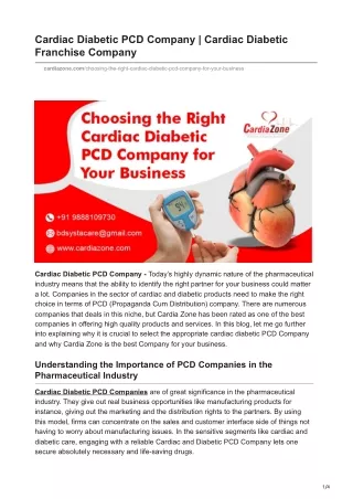 Choosing the Right Cardiac Diabetic PCD Company for Your Business