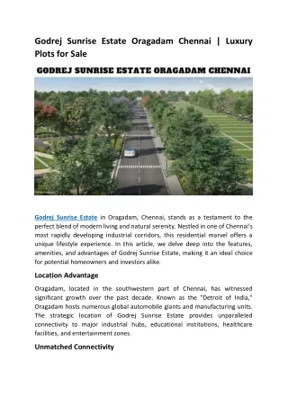 Godrej Sunrise Estate Chennai | Plots for Sale