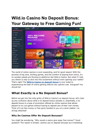 Wild.io Casino No Deposit Bonus_ Your Gateway to Free Gaming Fun!