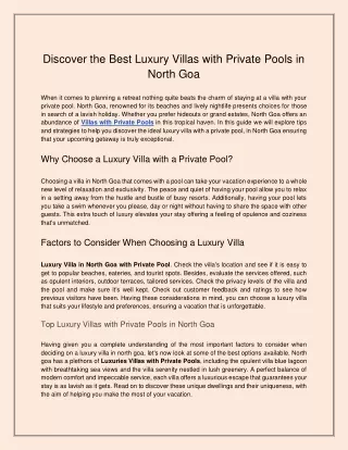 Discover the Best Luxury Villas with Private Pools in North Goa