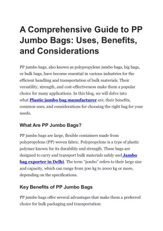 A Comprehensive Guide to PP Jumbo Bags