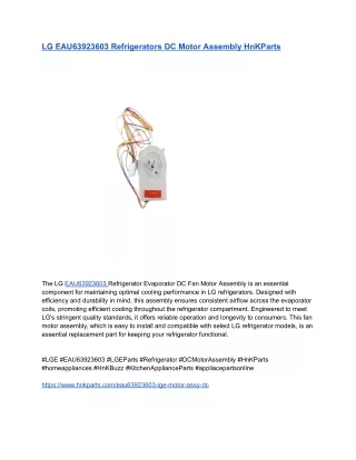 LG EAU63923603 Refrigerators DC Motor Assembly HnKParts