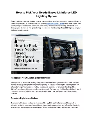 How to Pick Your Needs-Based Lightforce LED Lighting Option