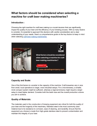 What factors should be considered when selecting a machine for craft beer making machineries_