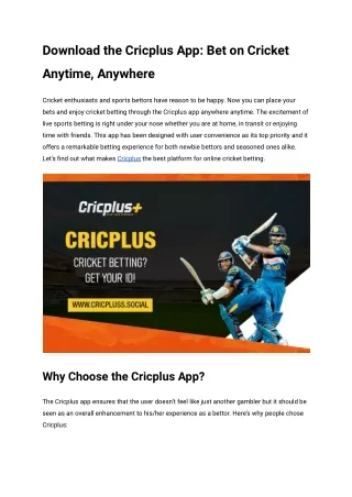 Download the Cricplus App_ Bet on Cricket Anytime, Anywhere