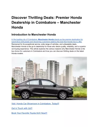 Discover Thrilling Deals_ Premier Honda Dealership in Coimbatore – Manchester Honda