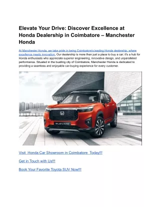 Elevate Your Drive_ Discover Driving Excellence at Honda Dealership in Coimbatore - Manchester Honda