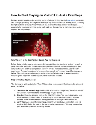 How to Start Playing on Vision11 in Just a Few Steps