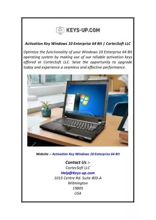 Activation Key Windows 10 Enterprise 64 Bit  CortecSoft LLC