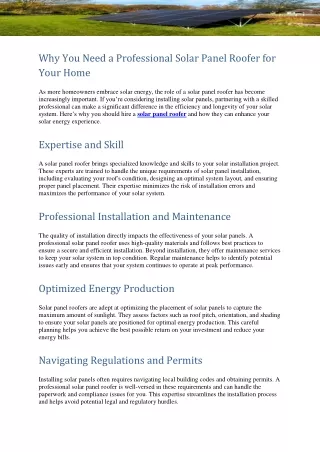Why You Need a Professional Solar Panel Roofer for Your Home