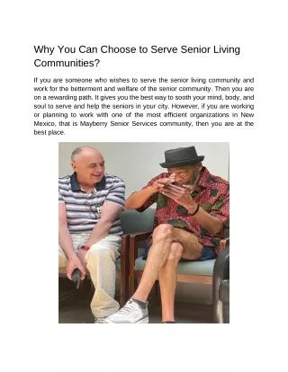 Why You Can Choose To Serve Senior Living Communities