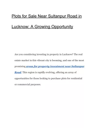 Plots for Sale Near Sultanpur Road in Lucknow_ A Growing Opportunity