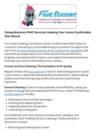 Comprehensive HVAC Services Keeping Your Home Comfortable Year-Round