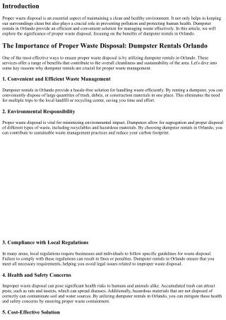 The Importance of Proper Waste Disposal: Dumpster Rentals Orlando