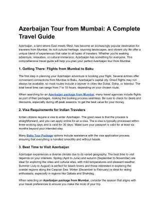 Azerbaijan Tour from Mumbai_ A Complete Travel Guide