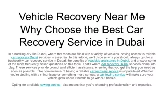 Vehicle Recovery Near Me Why Choose the Best Car Recovery Service in Dubai