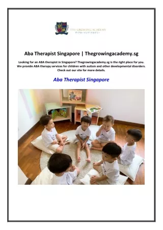 Aba Therapist Singapore | Thegrowingacademy.sg