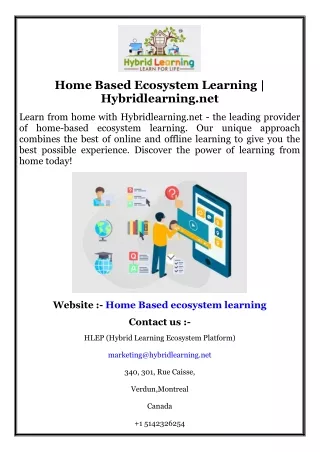 Home Based Ecosystem Learning  Hybridlearning.net