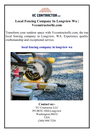 Local Fencing Company In Longview Wa  Vccontractorllc.com