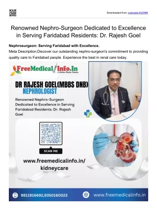 Renowned Nephro-Surgeon Dedicated to Excellence in Serving Faridabad Residents Dr. Rajesh Goel