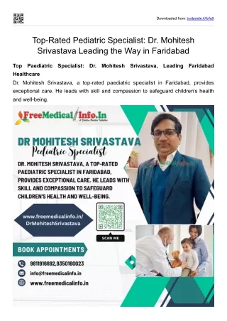 Top-Rated Pediatric Specialist Dr. Mohitesh Srivastava  Faridabad