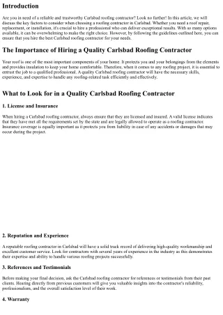 What to Look for in a Quality Carlsbad Roofing Contractor