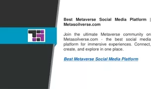 Best Metaverse Social Media Platform  Metasoilverse.com
