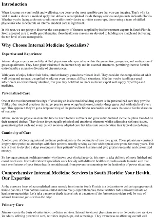 Comprehensive Internal Medicine Services in South Florida: Your Health, Our Expe