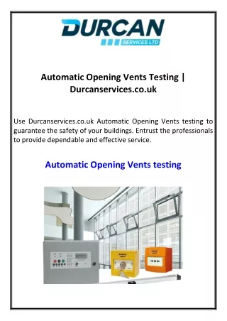 Automatic Opening Vents Testing Durcanservices.co.uk