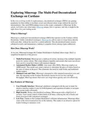 Exploring Minswap- The Multi-Pool Decentralized Exchange on Cardano