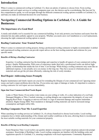 Navigating Commercial Roofing Options in Carlsbad, CA