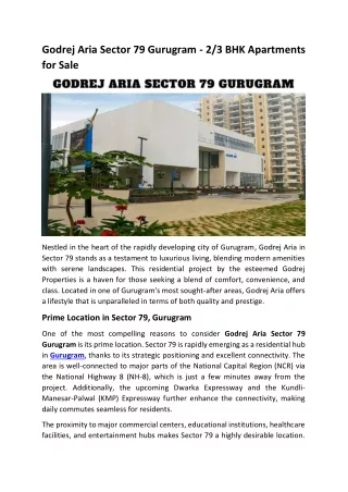 Godrej Aria Sector 79 Gurugram | Apartments for Sale