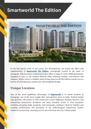 Smartworld The Edition 3 and 4 BHK Apartments in Gurugram