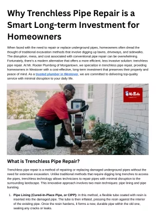 Why Trenchless Pipe Repair is a Smart Long-term Investment for Homeowners