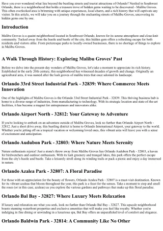 Malibu Groves: Getting the Concealed Gems of Southwest Orlando