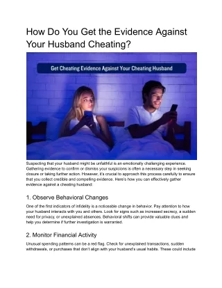 How Do You Get the Evidence Against Your Husband Cheating