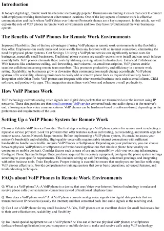The Role of VoIP Phones in Remote Work Environments