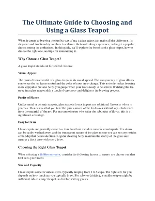 The Ultimate Guide to Choosing and Using a Glass Teapot