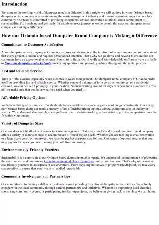 “How our Orlando-based Dumpster Rental Company is Making a Difference”