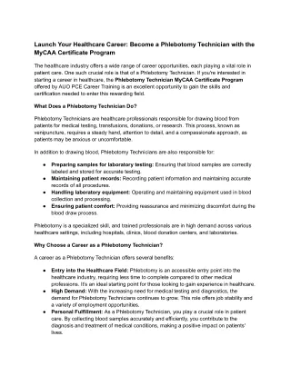 Launch Your Healthcare Career_ Become a Phlebotomy Technician with the MyCAA Certificate Program
