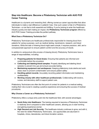 Step into Healthcare_ Become a Phlebotomy Technician with AUO PCE Career Training