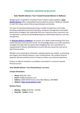 Financial Planning in Bellevue | Avier Wealth Advisors