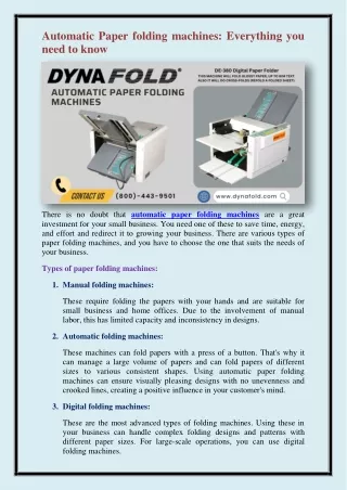 automatic paper folding machines