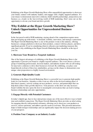 Why Exhibit at the Hyper Growth Marketing Show