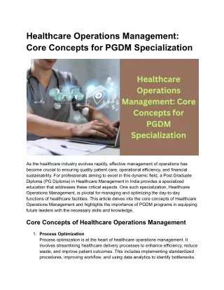 Healthcare Operations Management_ Core Concepts for PGDM Specialization