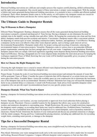Historic Developing Renovations: Why Dumpster Rentals are Critical